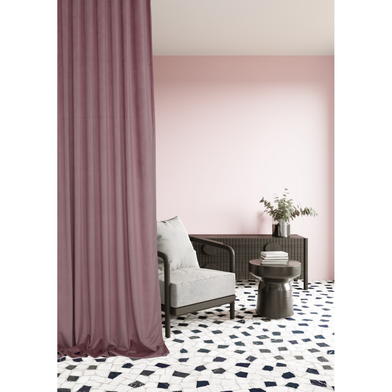 Zasłona gotowa MEDIOLAN 140x280 pudrowy róż na żabkę, tunel, agrafkę, fala - 1