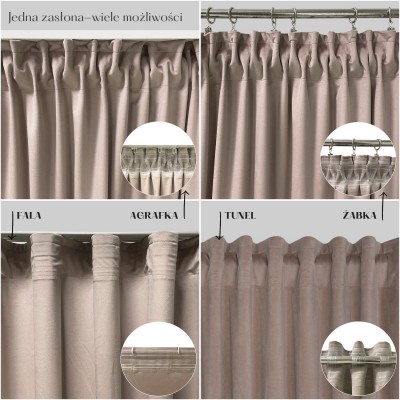 Zasłona gotowa MEDIOLAN 140x280 pudrowy róż na żabkę, tunel, agrafkę, fala - 4