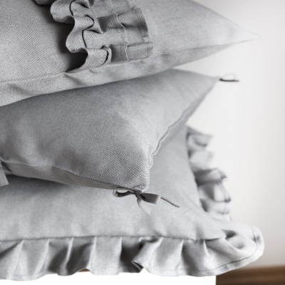 Szara poszewka 45x45 NATURAL wstążki - 1