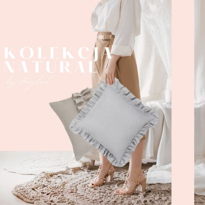 Szara poszewka 45x45 NATURAL wstążki - 1