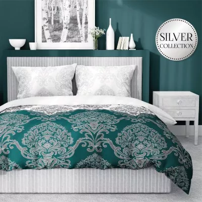 Komplet pościeli bawełnianej 160x200 glamour butelkowa zieleń-srebro + 2x poszewka 3391 B - 2