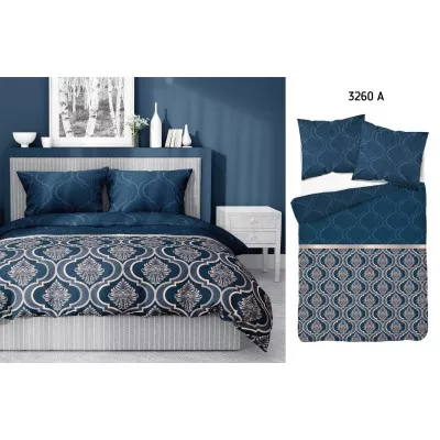 Komplet pościeli bawełnianej 220x200 glamour granat-beż + 2x poszewka 3260 A - 5