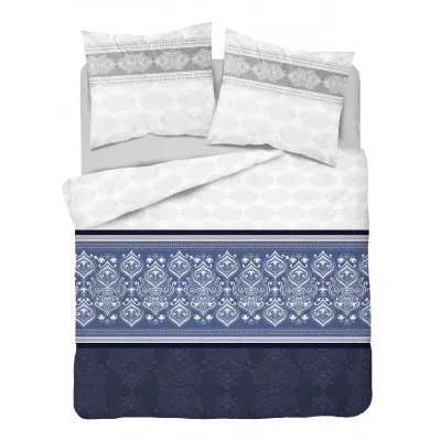 Komplet pościeli bawełnianej 220x200 granat-srebro-biel  + 2x poszewka 3258 A - 1