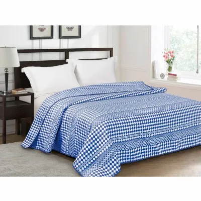 Narzuta na łóżko do sypialni 220x200 KRISS niebieska geometryczny wzór - 1