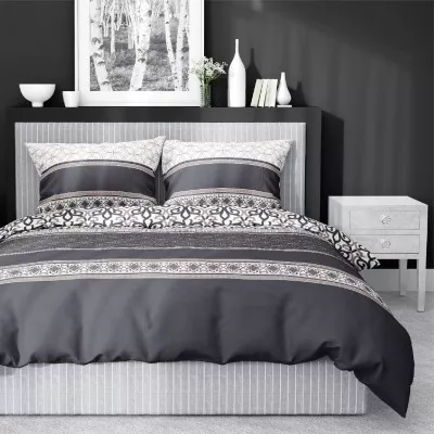 Komplet pościeli bawełnianej 220x200 wzór marokański grafit-beż-biel + 2x poszewka 3542 B - 1