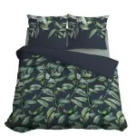 Komplet pościeli bawełnianej 220x200 liście granat-zieleń + 2x poszewka 3231 B - 1