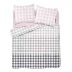 Komplet pościeli bawełnianej 160x200 krata szary-róż + 2x poszewka 3396 B - 1