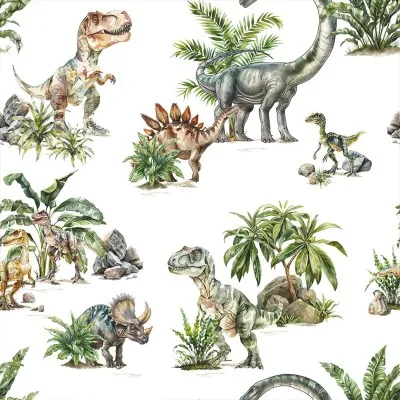 Tkanina zasłonowa dinozaury biały 001 - 1