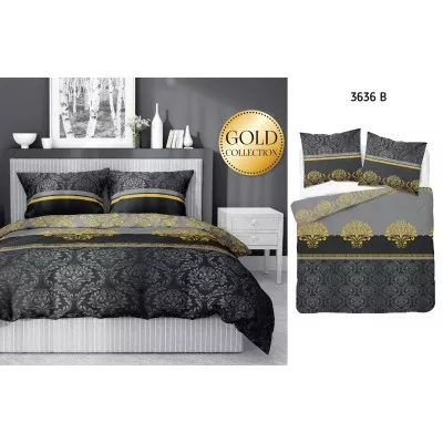 Komplet pościeli bawełnianej 160x200 klasyk szarość-złoto-granat + 2x poszewka 3636 B - 5