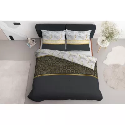 Komplet pościeli bawełnianej 160x200 klasyk grafit-złoto-biel  + 2x poszewka 3640 A - 4